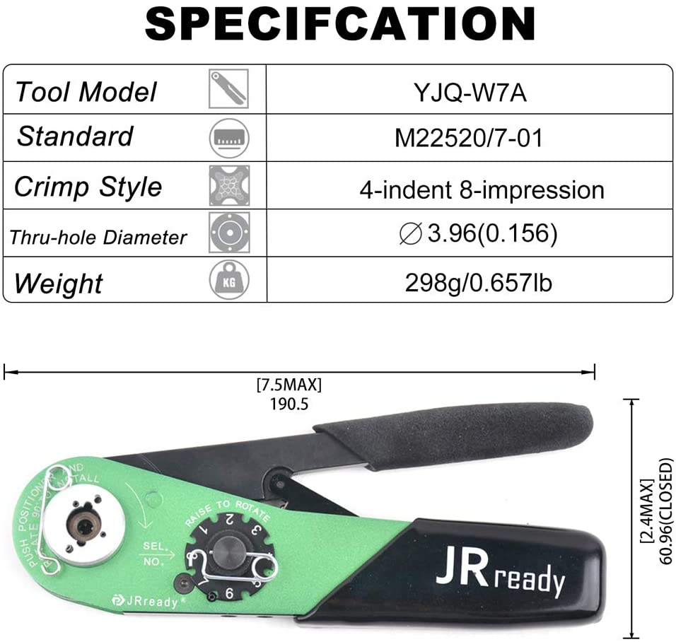 JRready YJQ-W7A M22520/7-01 Aviation Wire Crimp Tool (Crimping Tool) 16-28AWG (1.32-0.08mm²)