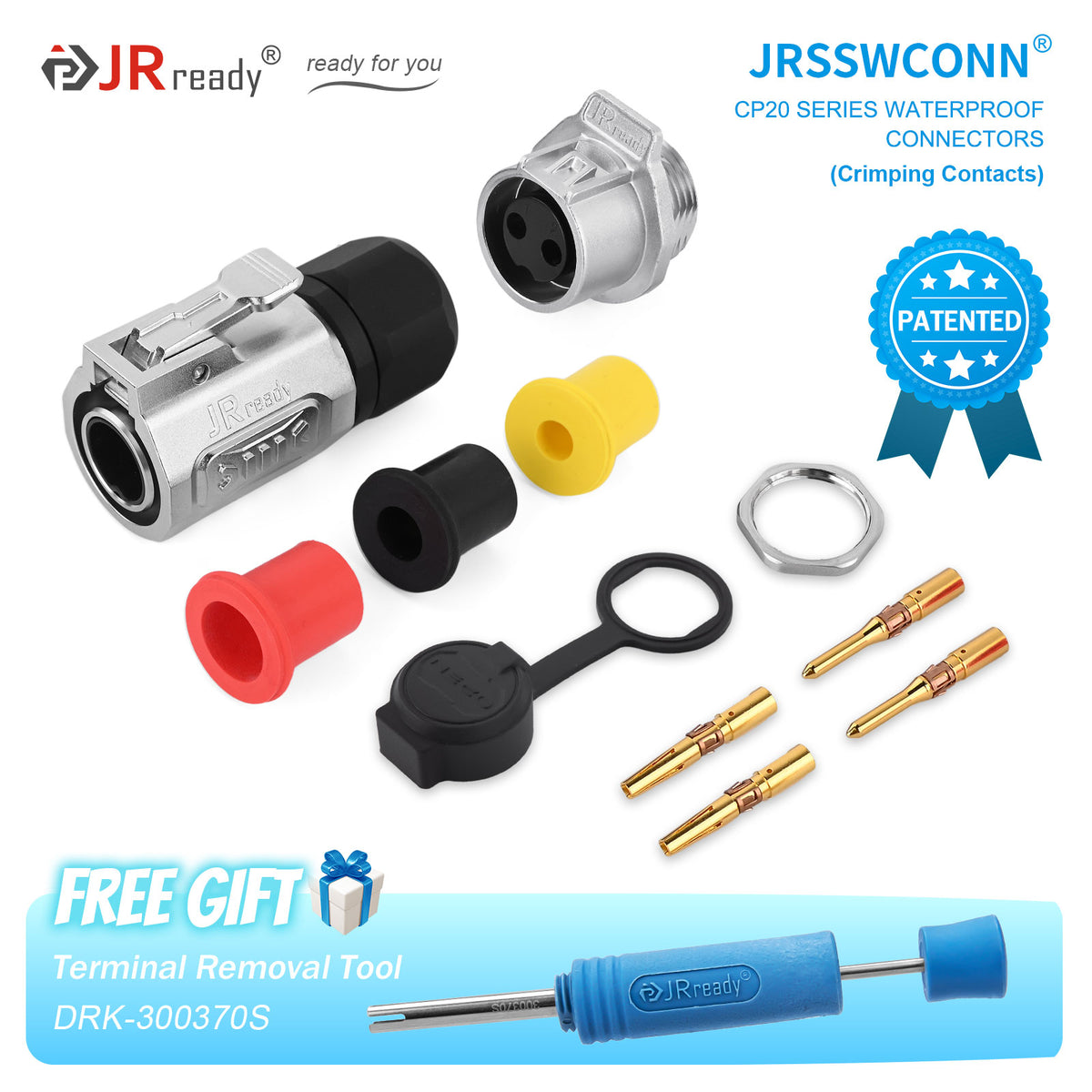 JRready JRSSW CP20 Series 1-Mounting Hole 2-Pin / 3-Pin / 4 Pin Crimping Type Metal / Plastic Plug & Socket Waterproof Connectors
