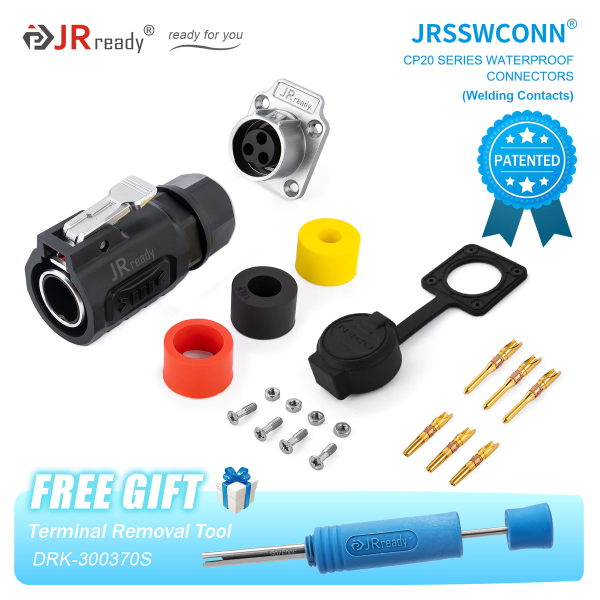 Connettori impermeabili JRready JRSSW serie CP20 con spina e presa in metallo/plastica a 4 fori di montaggio, 2/3/4 pin, tipo saldatura 