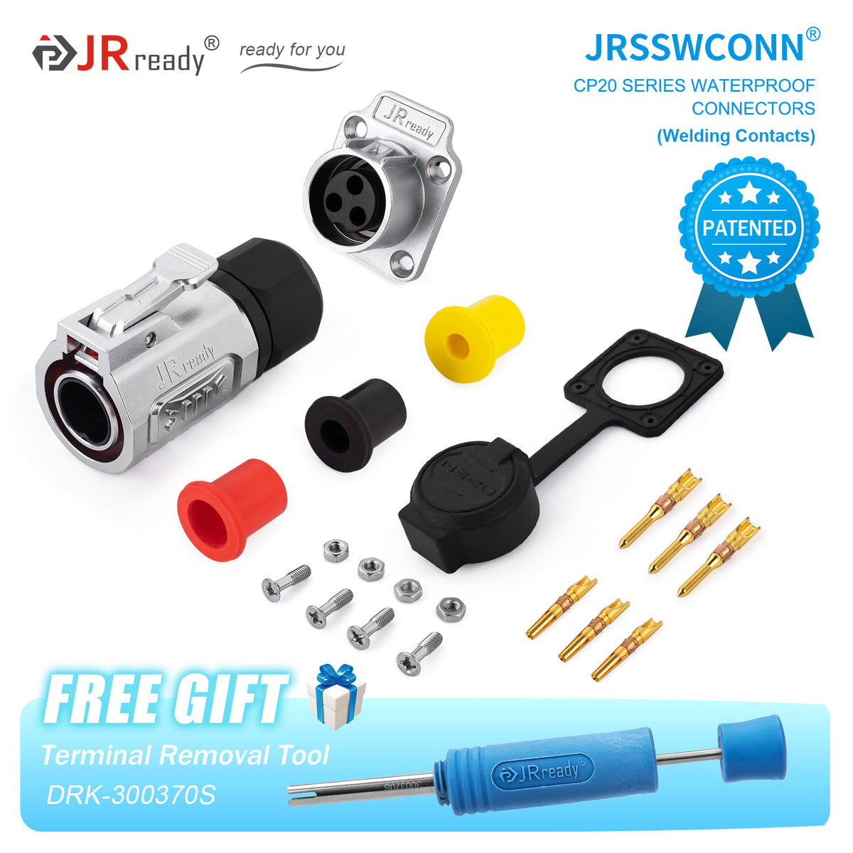 Connettori impermeabili JRready JRSSW serie CP20 con spina e presa in metallo/plastica a 4 fori di montaggio, 2/3/4 pin, tipo saldatura 