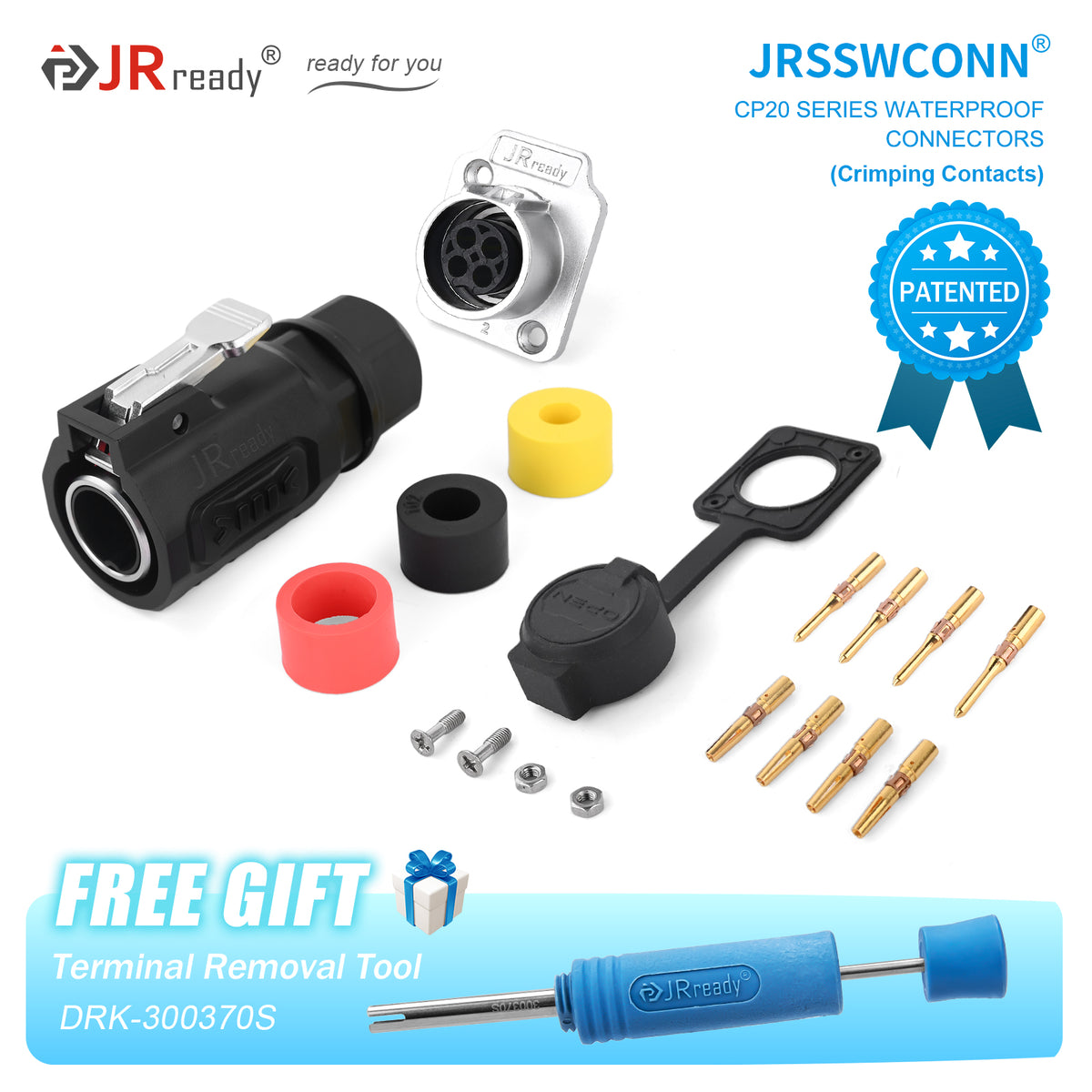 JRready JRSSW CP20 Series 2-Mounting Hole 2-Pin / 3-Pin / 4-Pin Crimping Type Metal / Plastic Plug & Socket Waterproof Connectors