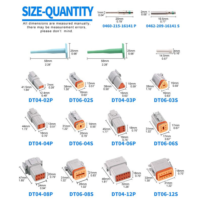 JRready ST6368 DT 2-12 Pin Deutsch Connector &  16#Solid Contacts for Car, Motorcycle, Truck, Boats Repairing