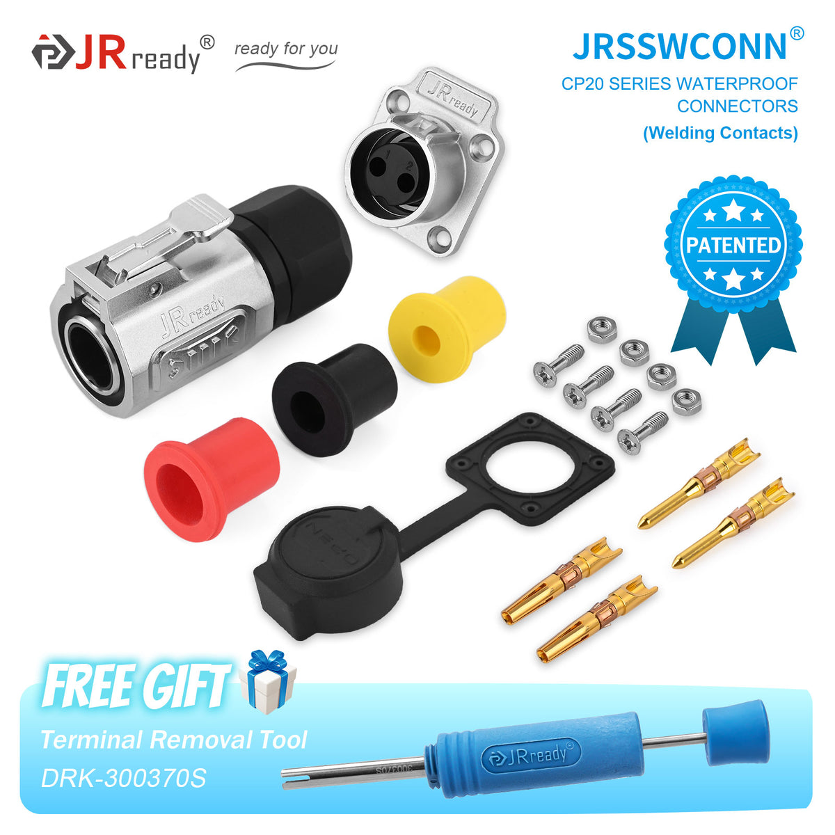 Connettori impermeabili JRready JRSSW serie CP20 con spina e presa in metallo/plastica a 4 fori di montaggio, 2/3/4 pin, tipo saldatura 