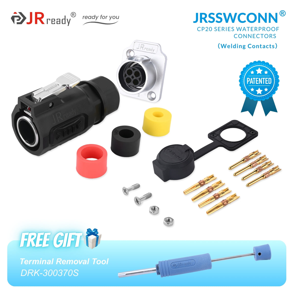 Connettori impermeabili JRready JRSSW serie CP20 con 2 fori di montaggio, 2 pin / 3 pin / 4 pin, tipo di saldatura, spina e presa in metallo / plastica 