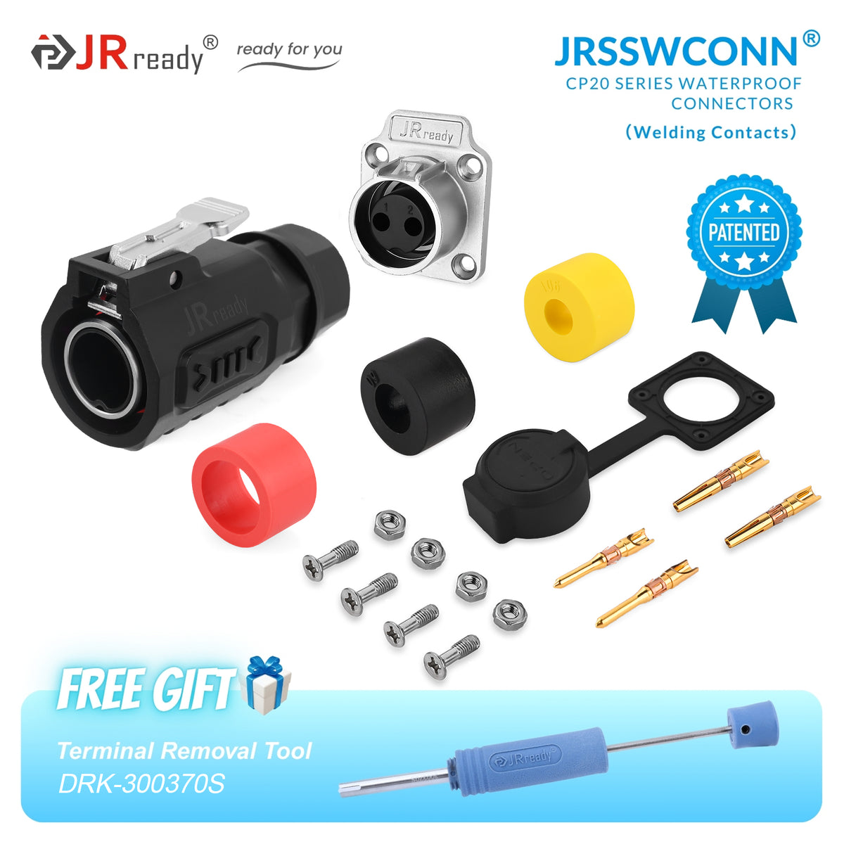 Connettori impermeabili JRready JRSSW serie CP20 con spina e presa in metallo/plastica a 4 fori di montaggio, 2/3/4 pin, tipo saldatura 