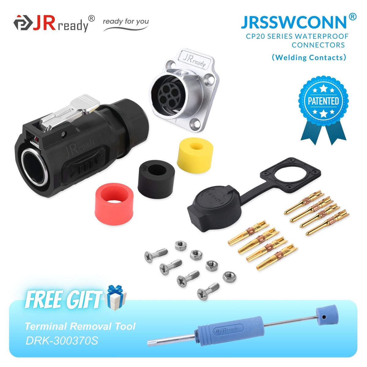 Connettori impermeabili JRready JRSSW serie CP20 con spina e presa in metallo/plastica a 4 fori di montaggio, 2/3/4 pin, tipo saldatura 