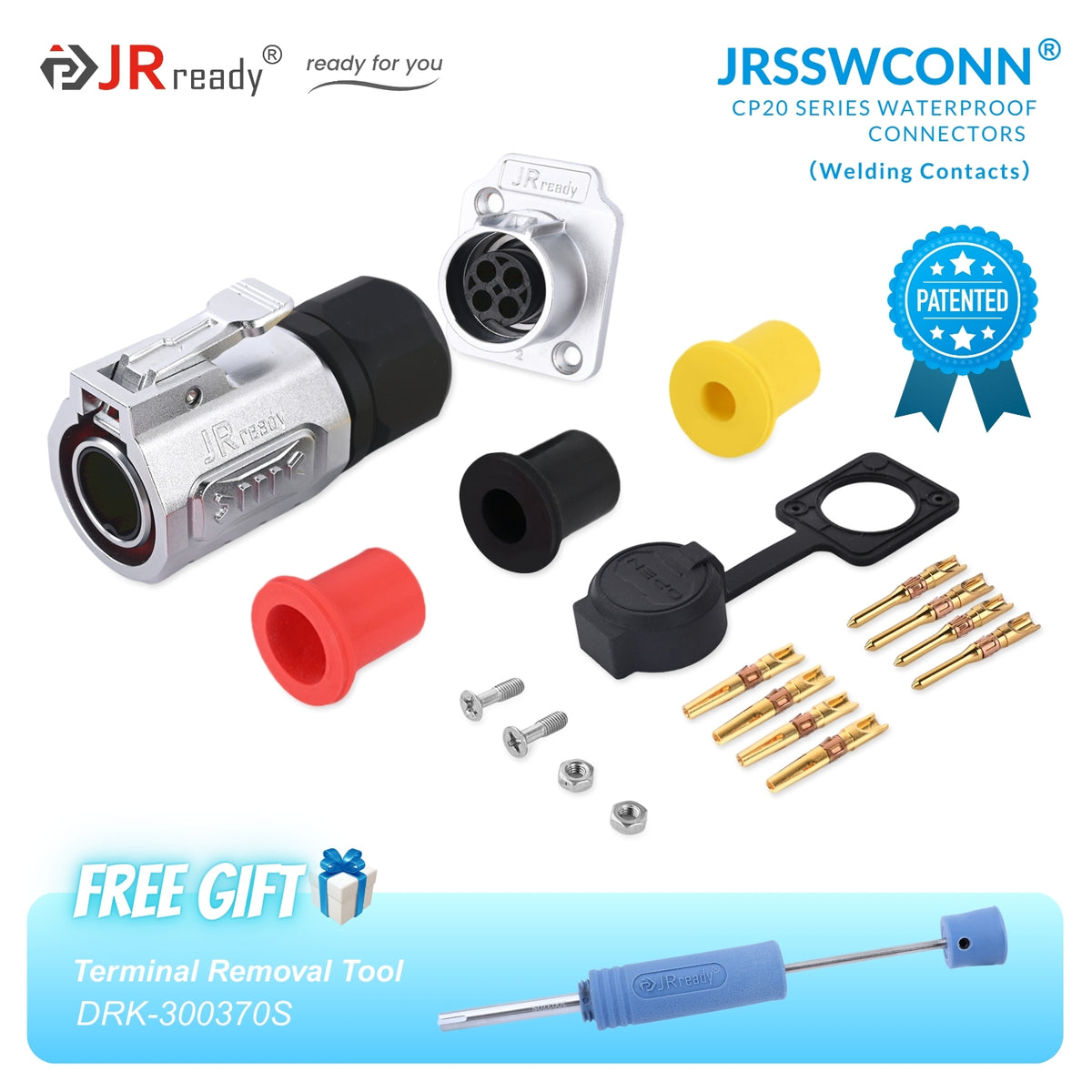 Connettori impermeabili JRready JRSSW serie CP20 con 2 fori di montaggio, 2 pin / 3 pin / 4 pin, tipo di saldatura, spina e presa in metallo / plastica 