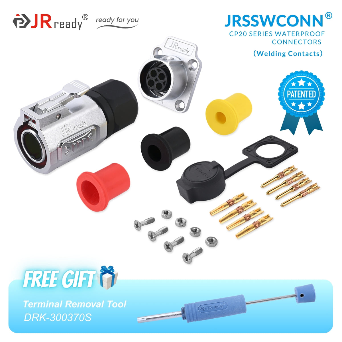 Connettori impermeabili JRready JRSSW serie CP20 con spina e presa in metallo/plastica a 4 fori di montaggio, 2/3/4 pin, tipo saldatura 