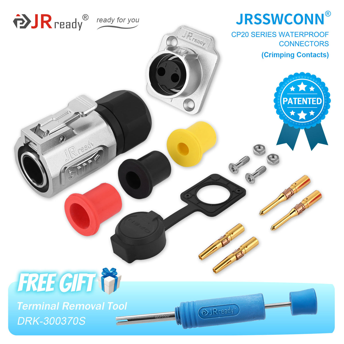 JRready JRSSW CP20 Series 2-Mounting Hole 2-Pin / 3-Pin / 4-Pin Crimping Type Metal / Plastic Plug & Socket Waterproof Connectors