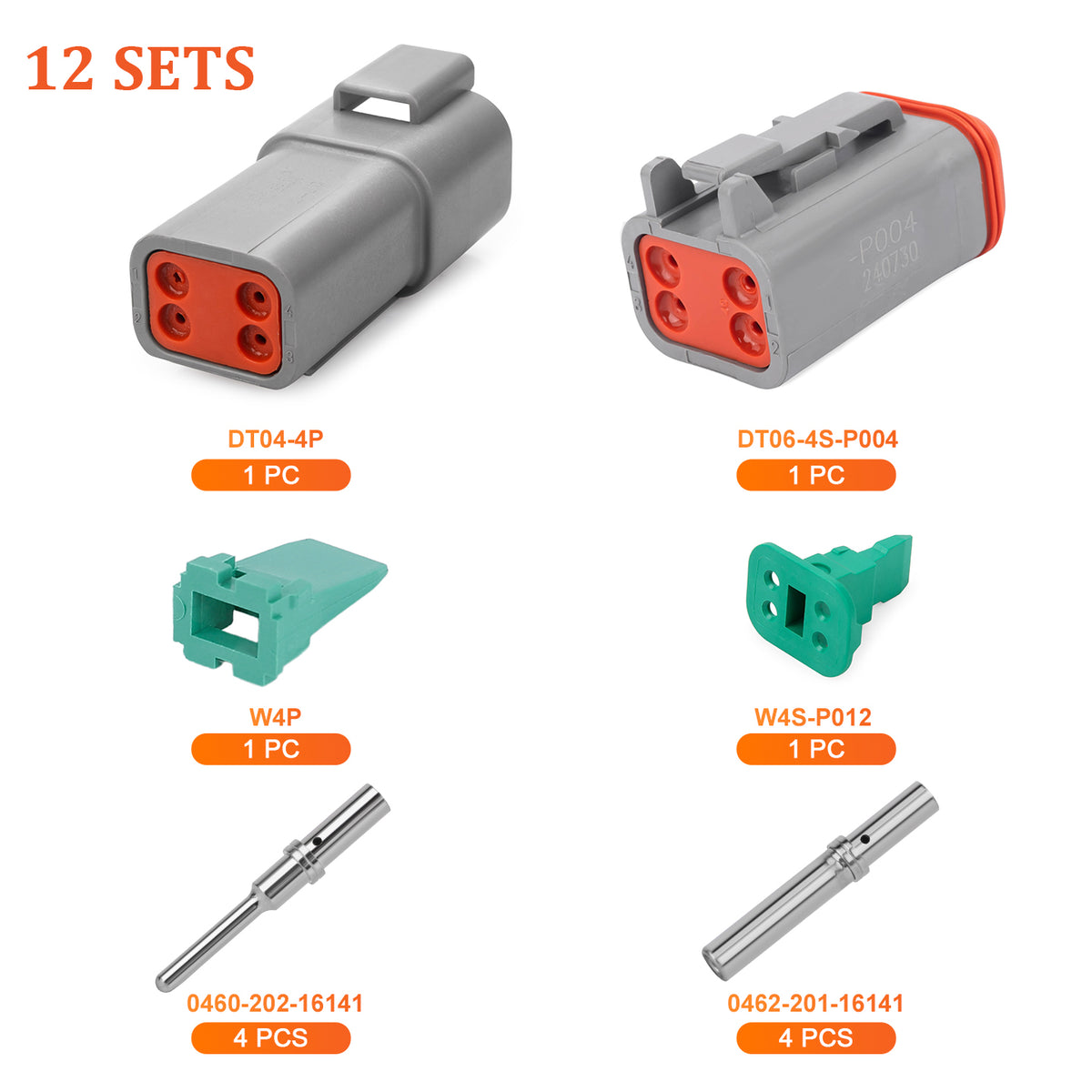 JRREADY 2-12 Pin Deutsch DT connector kit with #16 machined solid contacts for waterproof marine and machinery wiring.