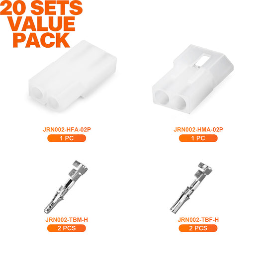 JRready JRN002 2 Pin Standard.093 Pin and Socket Connectors 2 Circuits (20 Matched Sets), 14-20 AWG, Compatible with Molex Standard.093 Male& Female Connector, 5.03 mm Pitch, Free Hanging