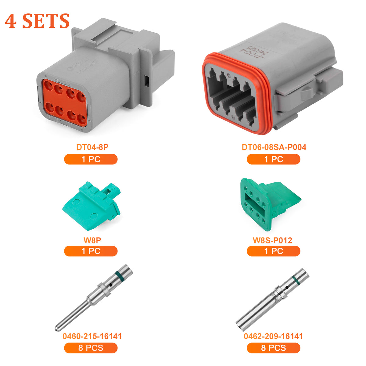 JRREADY 2-12 pin Deutsch DT connector kit with #16 solid contacts, suitable for marine and transportation applications.