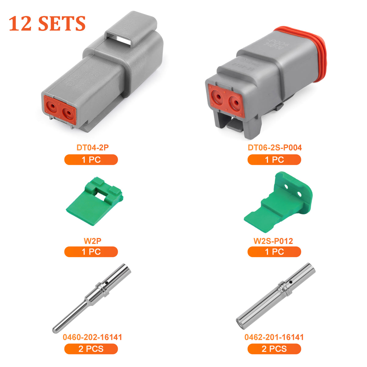 JRREADY 2-12 Pin Deutsch DT connector kit with #16 machined contacts, waterproof marine and truck wiring, by JRDTOOLS.