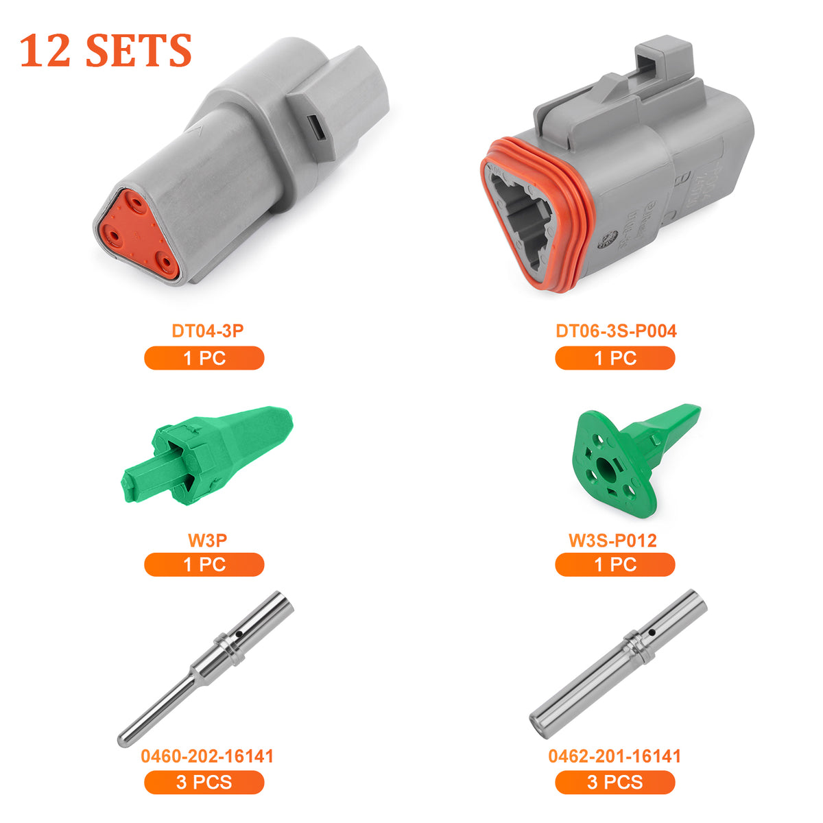 JRready 2-12 Pin Deutsch DT connector kit with #16 machined contacts for waterproof marine, truck, and machinery wiring.