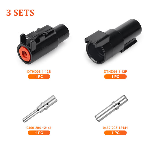 JRready Deutsch DTHD 1-Pin Waterproof Connector Kit with #8 Solid Contacts, 8-12 AWG - High-Current Marine, Truck, Agricultural & Alternative Energy