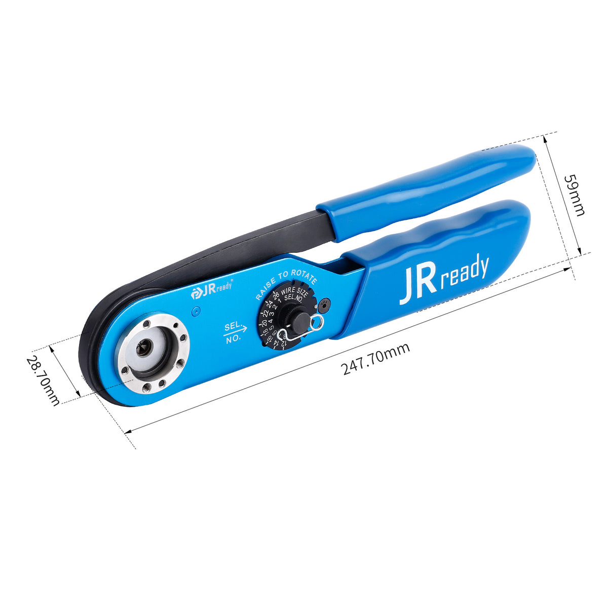 JRready JRD-FT8 (M22520/1-01) Four-Way Indent Crimp Tool for 26–12 AWG Circular Contacts, UF2-5 Positioner Compatible, Supporting 26-12 AWG Precision Crimping Across Heavy Duty and Mil-Spec Applications