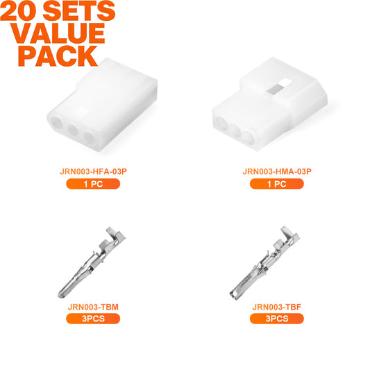 JRready JRN003 3 Pin 20Pairs Molex 1625 Series Standard .062 Series Male Female Receptable Plug Power Electrical Connectors 18-24AWG Crimp Terminal Contact Molex 03061032 03062032（20 sets）