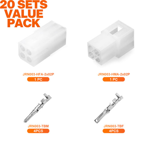 JRready JRN003 4 Pin 20Pairs Molex 1625 Series Standard .062 Series Connectors Kit 18-24AWG Pins and Sockets 3.68mm Pitch 4 Circuits Connector Power Housing Molex 4Pin Male Female Connector 03061044 03062044（20 sets）