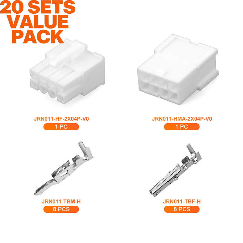 JRready JRN011 8 Pin Molex 4.2 Pitch Mini-Fit Jr Connector 5557 Series Power Connector Receptacle Housing Plug Automotive Electrical Crimp Terminals 18-24AWG Connectors(20 sets）