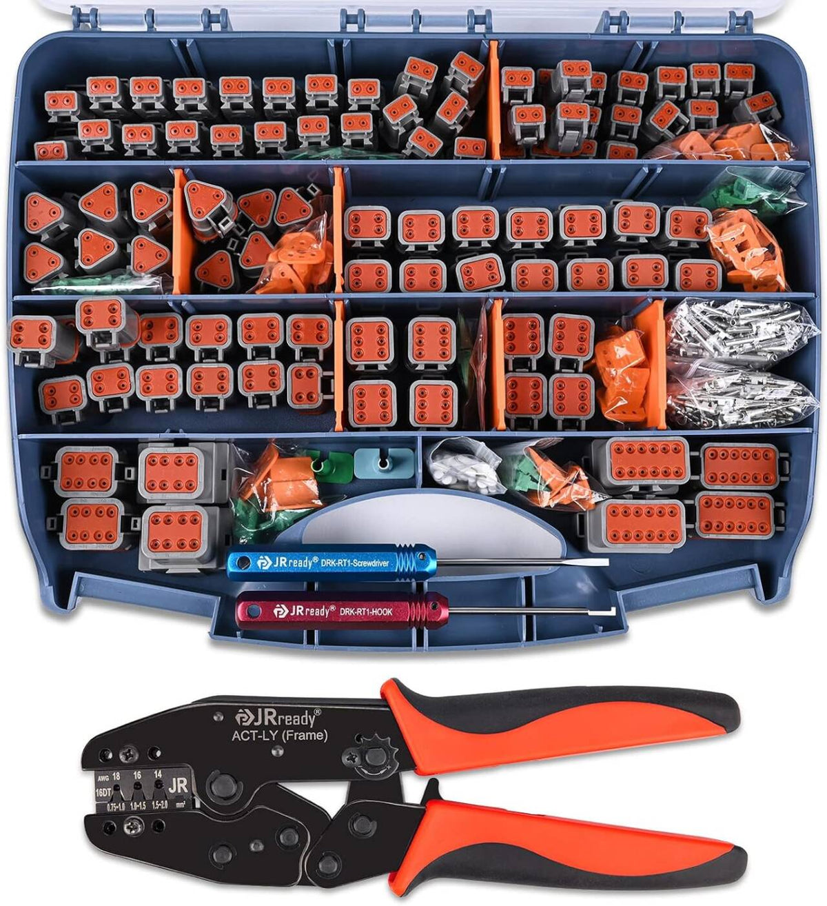 JRready ST6316 DT 2-12-poliges Deutsch-Steckverbinder-Set &amp; Crimpzange für offene Steckverbinder ACT-LY-16DT &amp; gestanzte Kontakte der Größe 16