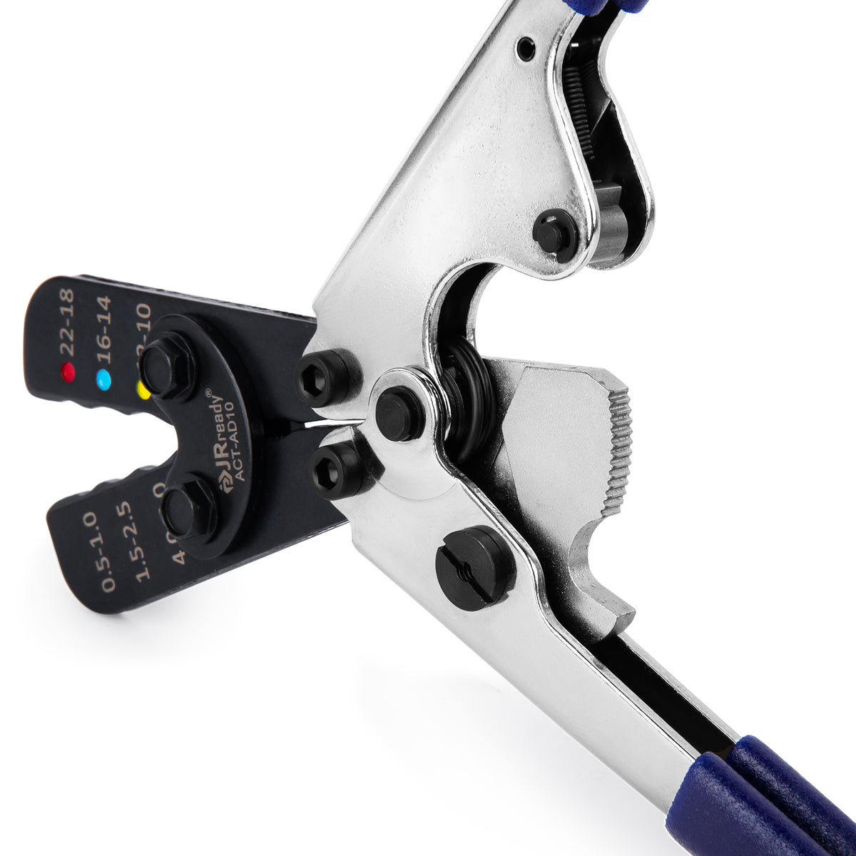 JRready ACT-AD10 Ratschen-Crimpzange für Schrumpfverbinder, isolierte Kabelschuhe und Stoßverbinder in Drähten der Querschnitte 22-18, 16-14, 12-10 AWG