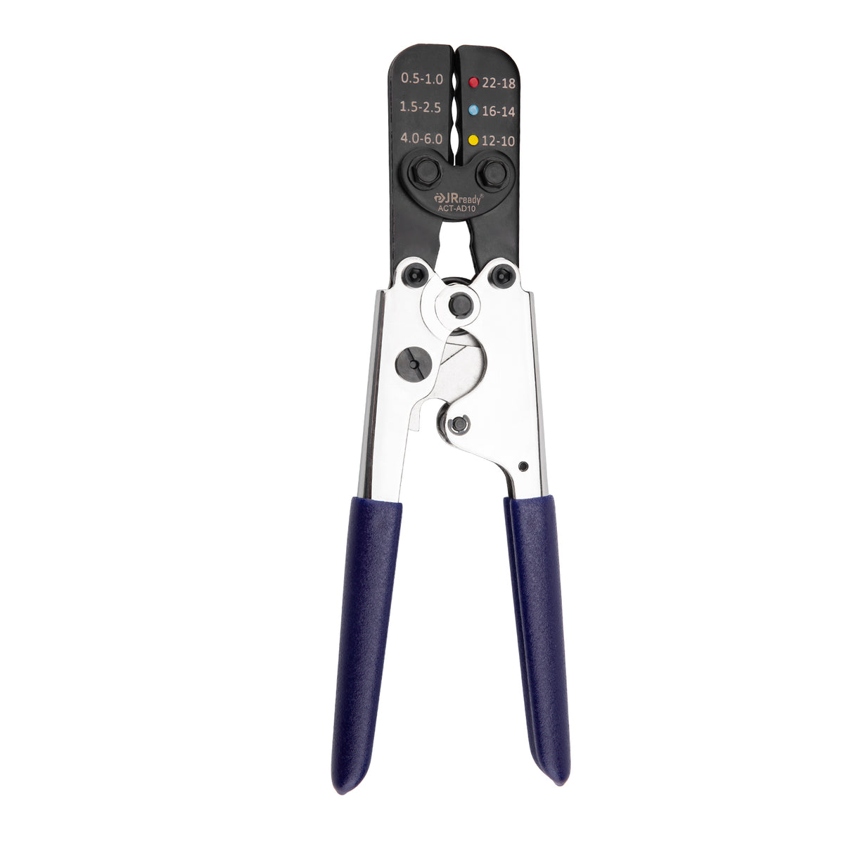 JRready ACT-AD10 Ratschen-Crimpzange für Schrumpfverbinder, isolierte Kabelschuhe und Stoßverbinder in Drähten der Querschnitte 22-18, 16-14, 12-10 AWG