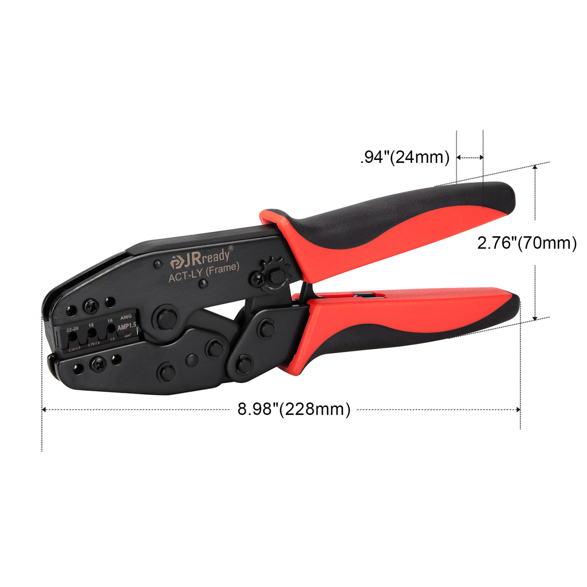 JRready ACT-LY-AMP1.5 Crimp Tool for TE AMP Superseal 1.5 Series, 16-24 AWG Automotive-Grade Superior Durability Ratchet Crimper