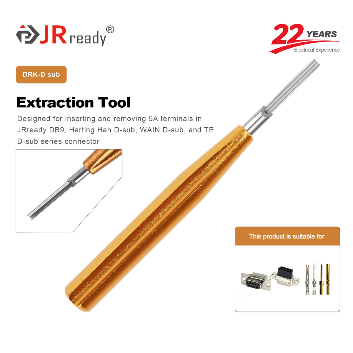 JRready DRK-D-SUB Insertion Extraction Tool for TE/AMP/Harting Heavy Duty 5A Han D SUB Contacts