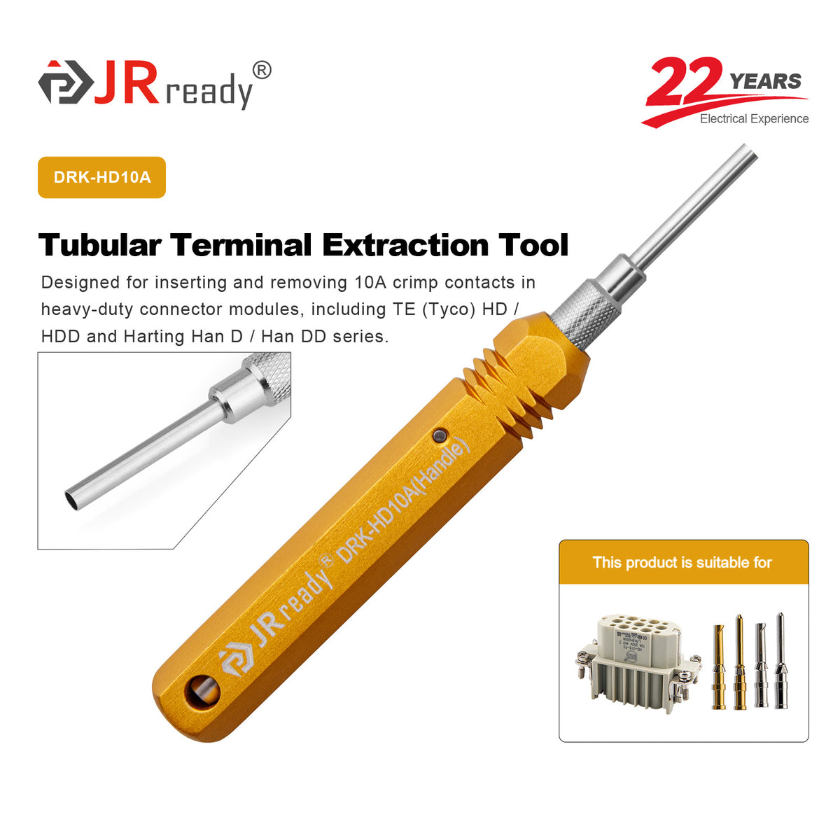 JRready DRK-HD10A Extraction Tool for TE HARTING WAIN ILME Connectors, supporting Industrial Panel Wiring & Heavy-Duty Connector Maintenance
