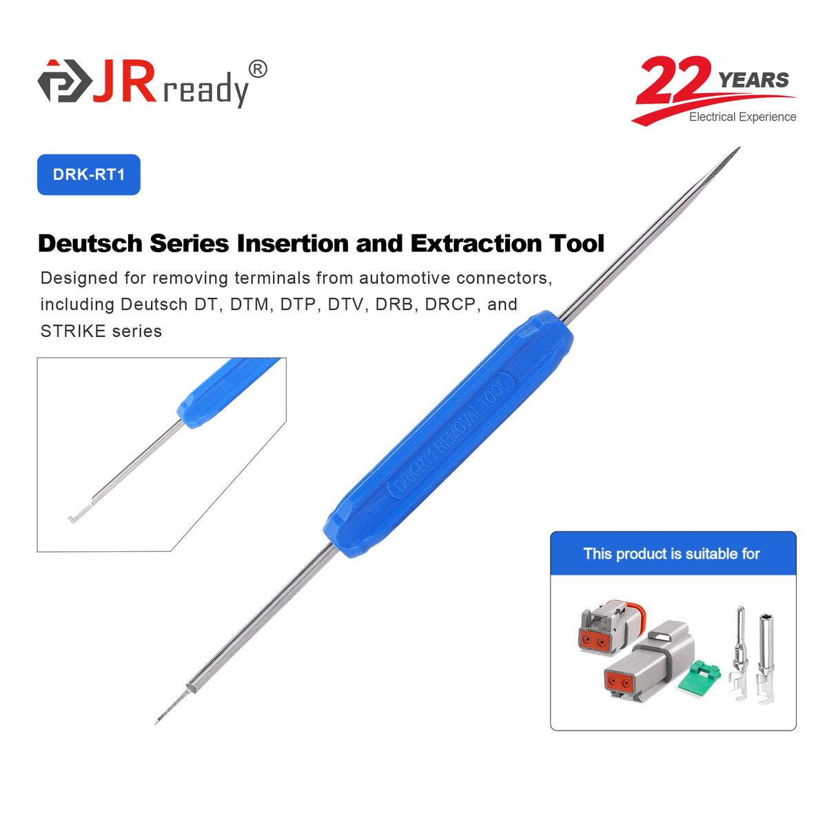 JRready DRK-RT1 Stiftausziehwerkzeug (DT-RT1) für Kfz-Ersatzsteckverbinder für DT-, DTM-, DTP-, DRB-, DTV-, DRCP- und STRIKE-Steckverbinder