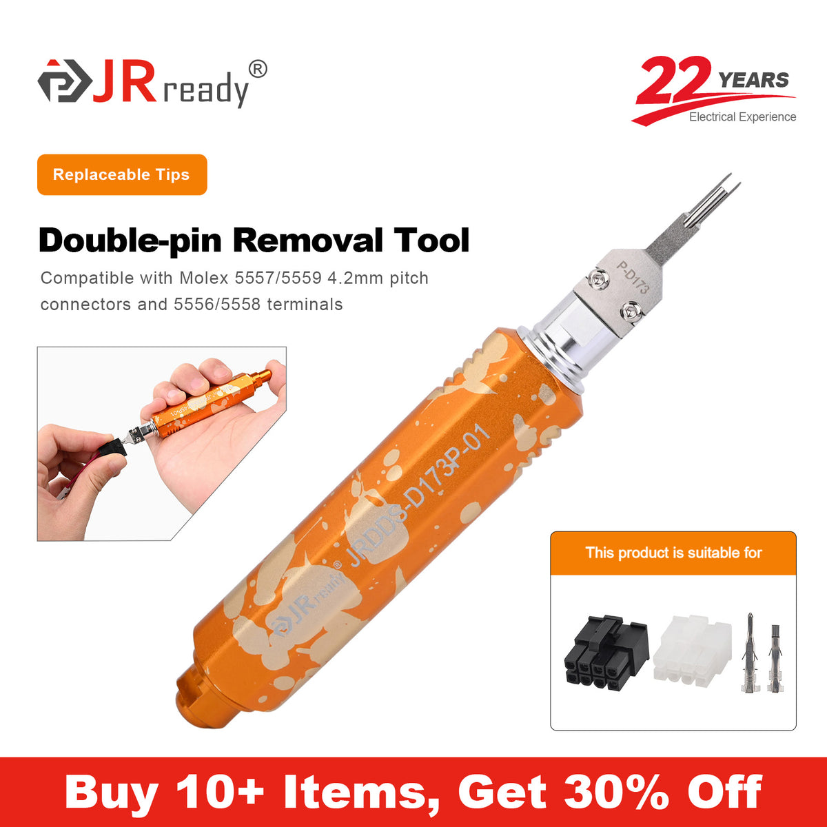 JRready JRDDS-D173P-01/ JRDDS-D173P-13 Ausziehwerkzeug für Doppelstift-Anschlüsse für 5557/5559 4,2 mm Rastermaß-Steckverbinder und 5556/5558 Klemmen 