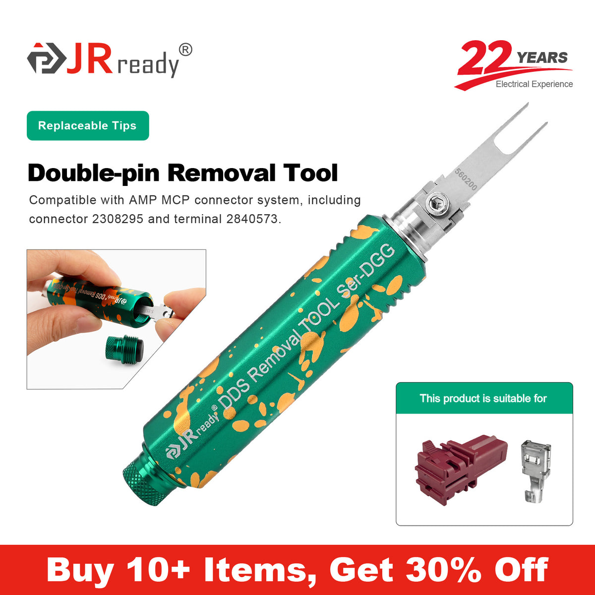 JRready JRDDS-D560200-01/ JRDDS-D560200-07 Extraction Tool for AMP MCP connector system, connector 2308295 and terminal 2840573.