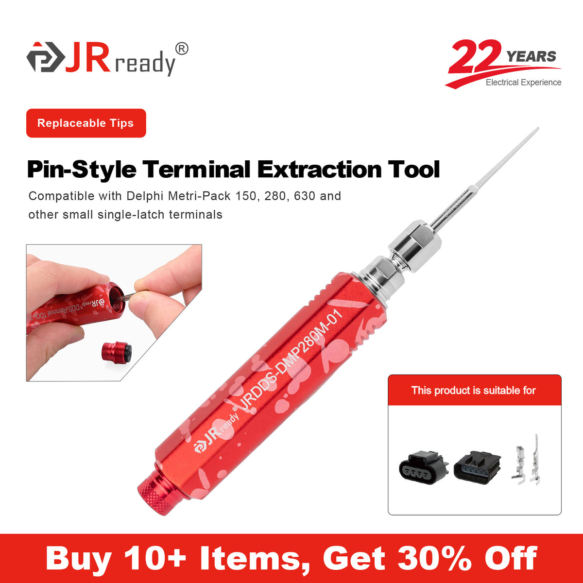 JRready JRDDS-DMP280M-01/ JRDDS-DMP280M-03 Pin-Style Terminal Extraction Tool for Delphi Metri-Pack 150/280/630 and other small single-spring terminals
