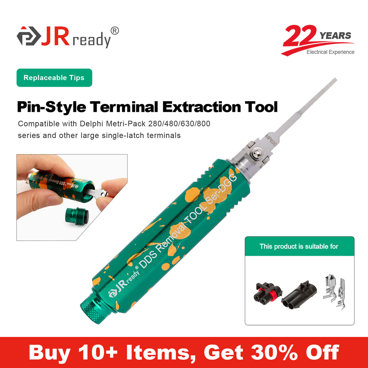 JRready JRDDS-MP630-01/ JRDDS-MP630-07 Single-Pin Terminal Extraction Tool for Delphi Metri-Pack 280/480/630/800 series and other large single-spring terminals&nbsp;