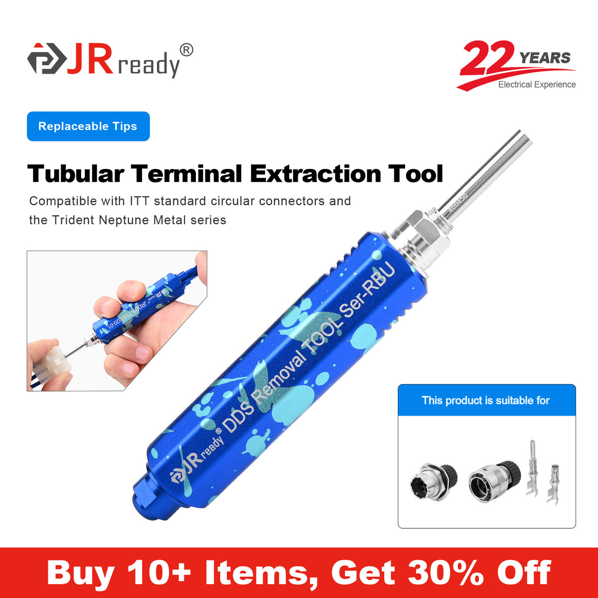 JRready JRDDS-T400450-01/ JRDDS-T400450-04 Extraction Tool for ITT Cannon Circular Connectors of the Trident Neptune Metal Series.
