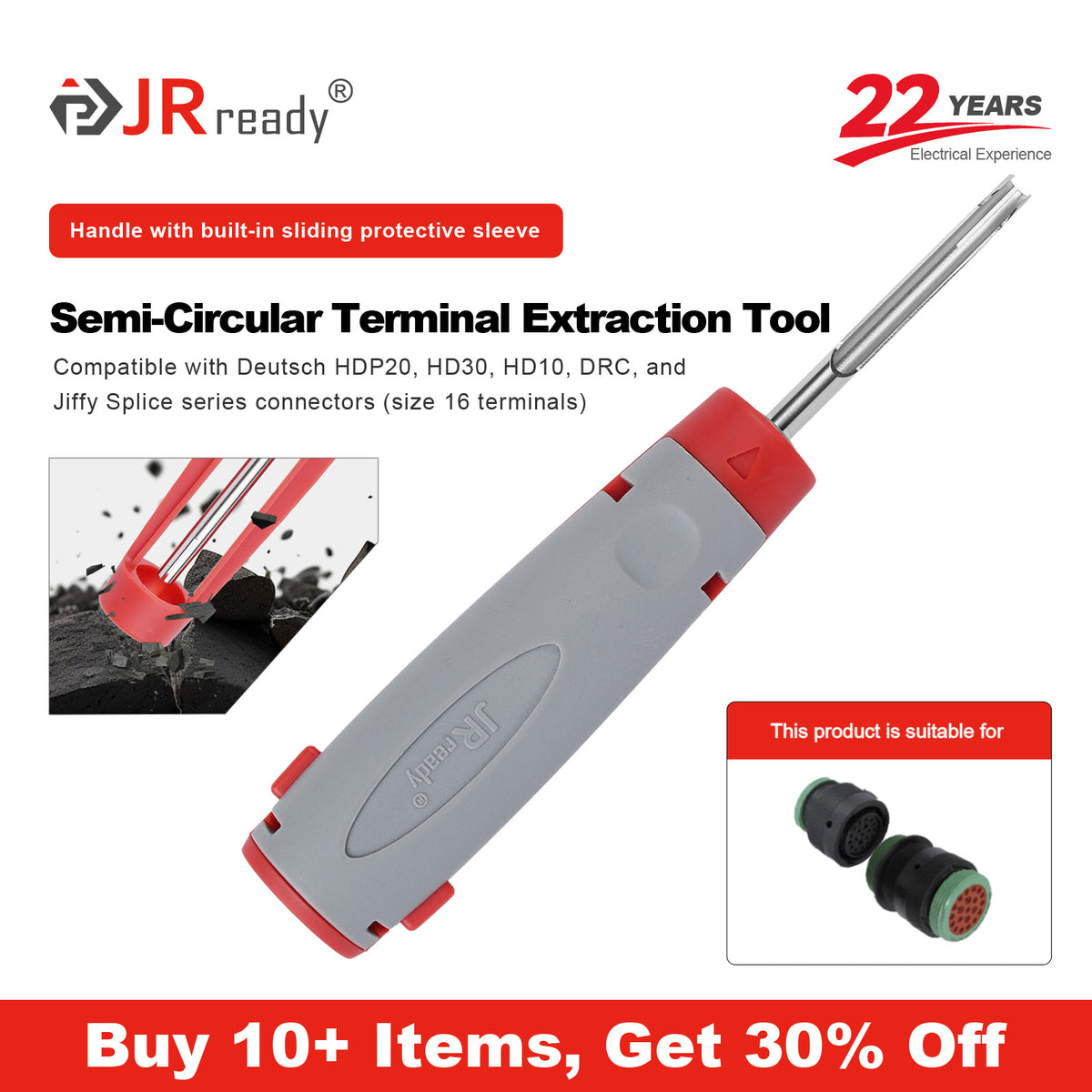 JRready JRconDRK-14DT-PRO Extraction Tool for 16# terminals of DT,HDP20, HD30, HD10, DRC, Jiffy Splice series connectors