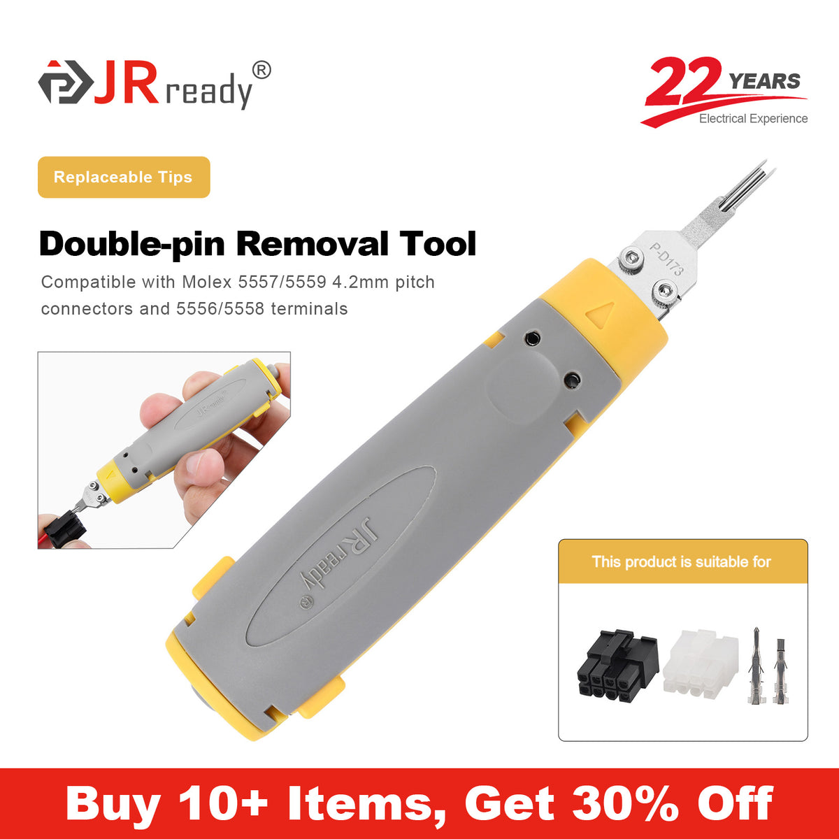 Strumento di estrazione JRready JRconDRK-D173P per connettori passo 4,2 mm 5557/5559 e terminali 5556/5558 