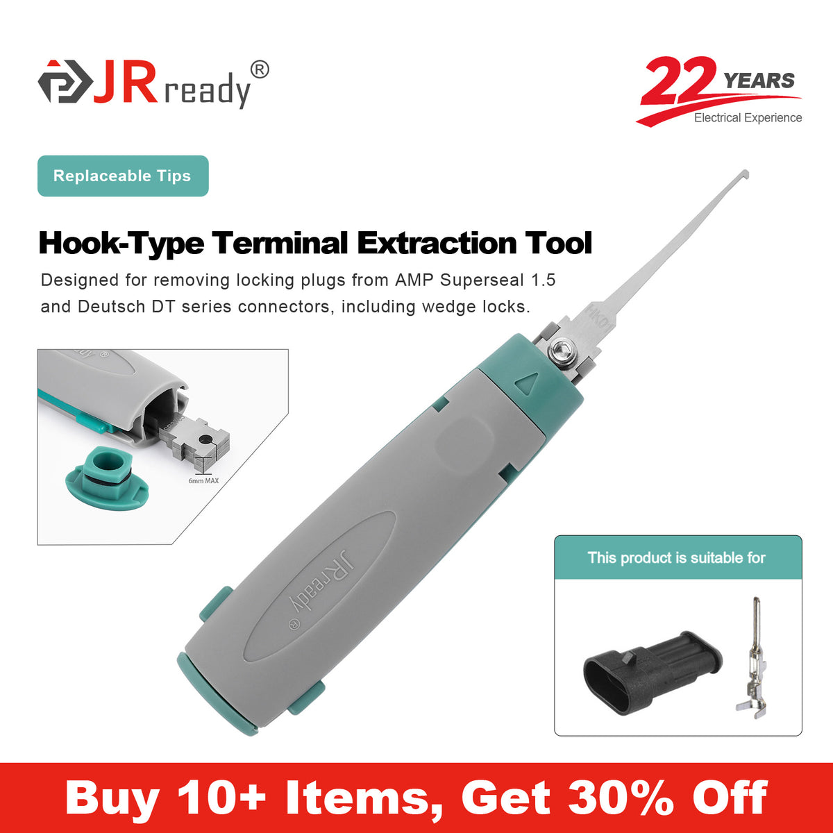 JRready JRconDRK-HK01 Haken-Typ-Anschluss-Ausziehwerkzeug für AMP Superseal 1.5, DEUTSCH DT-Serie Keile.