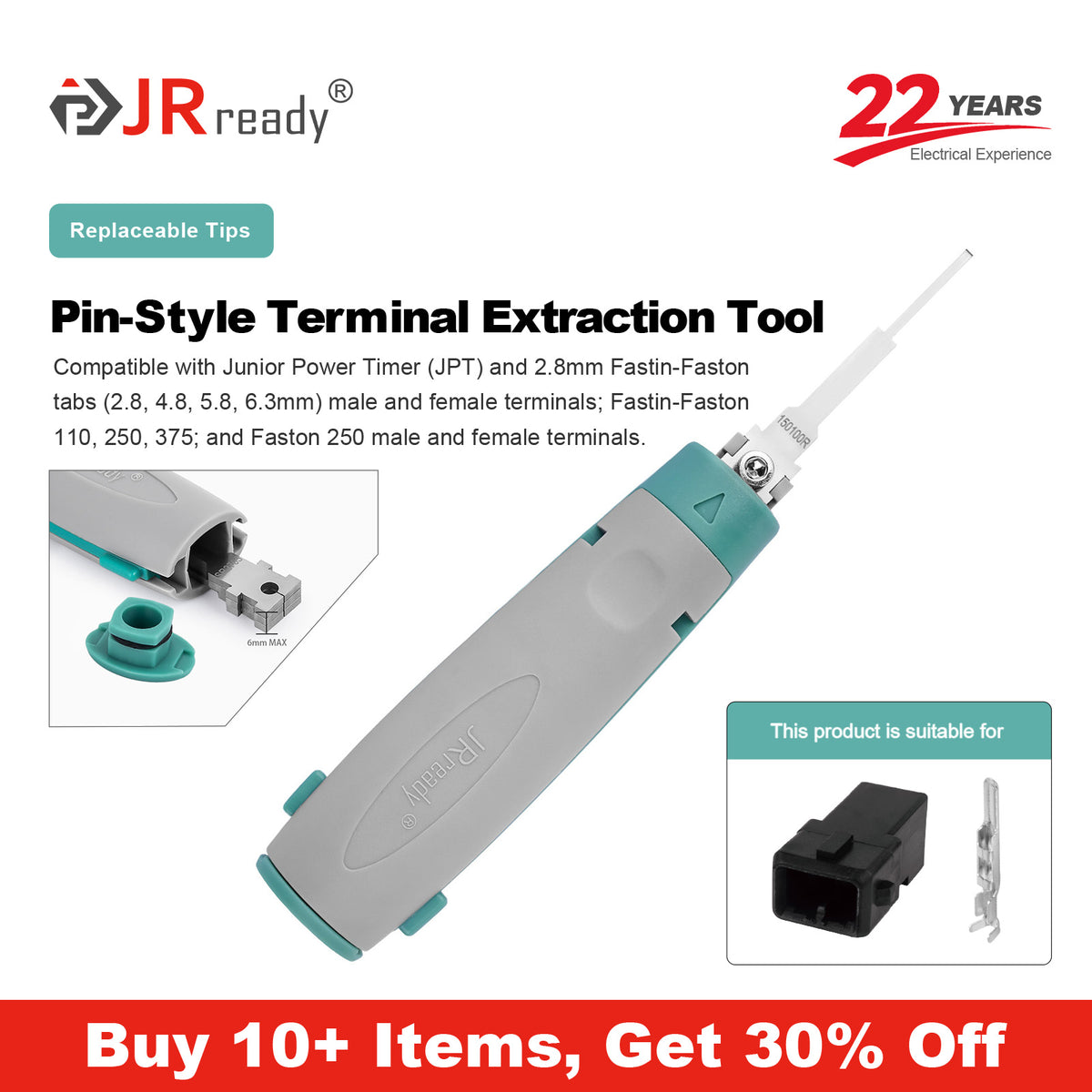 JRready JRconDRK-N150100R Single-Pin Terminal Extraction Tool for various large single-spring terminals