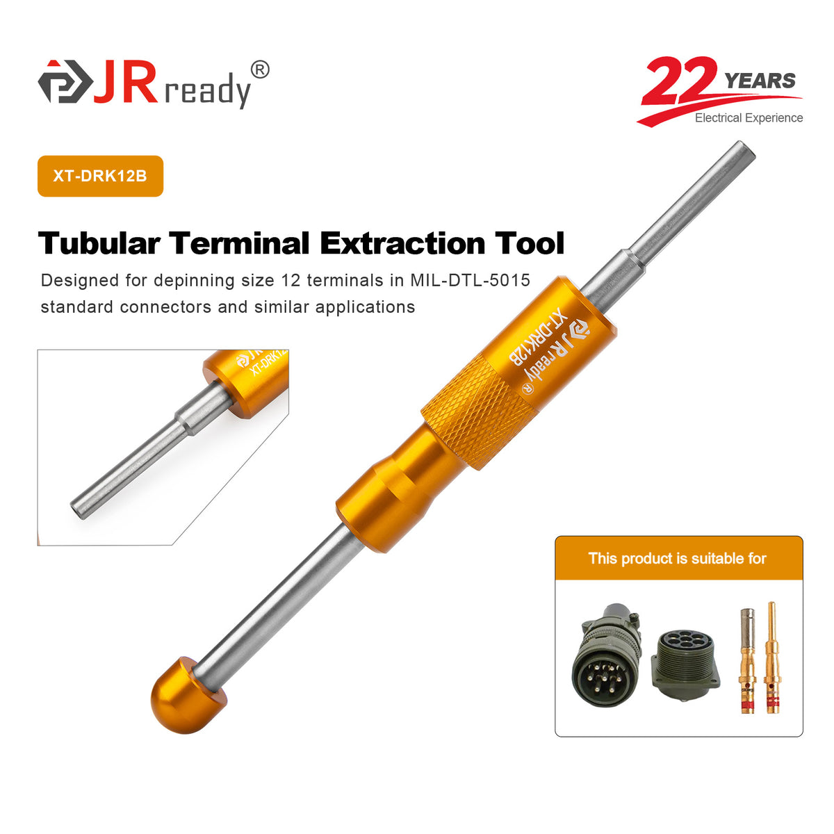 JRready XT-DRK12B Tubular Terminal Extraction Tool for 12# terminals in MIL-DTL-5015 connectors amid Field Maintenance and Repair Work