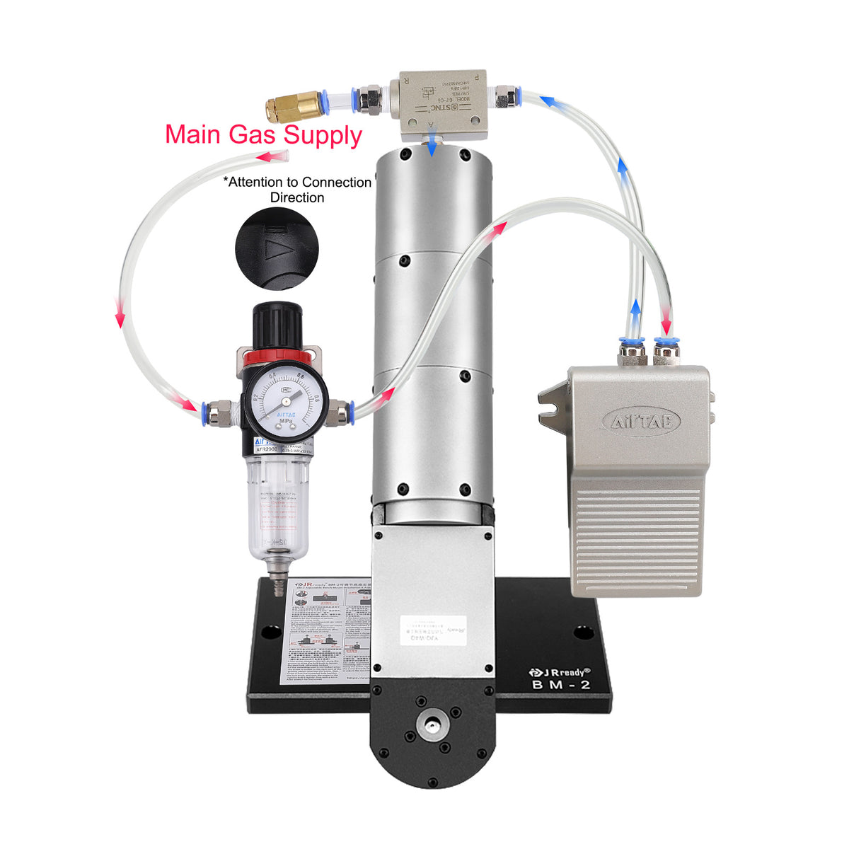 JRready ST4031 Pneumatic Crimp Tool Kit: YJQ-W4Q WA27-300BT-EP Pneumatic Mid-Current Range Crimp Tool & UF4-C001 Adjustable Positioner 6-14AWG (13.3-2.075mm²)