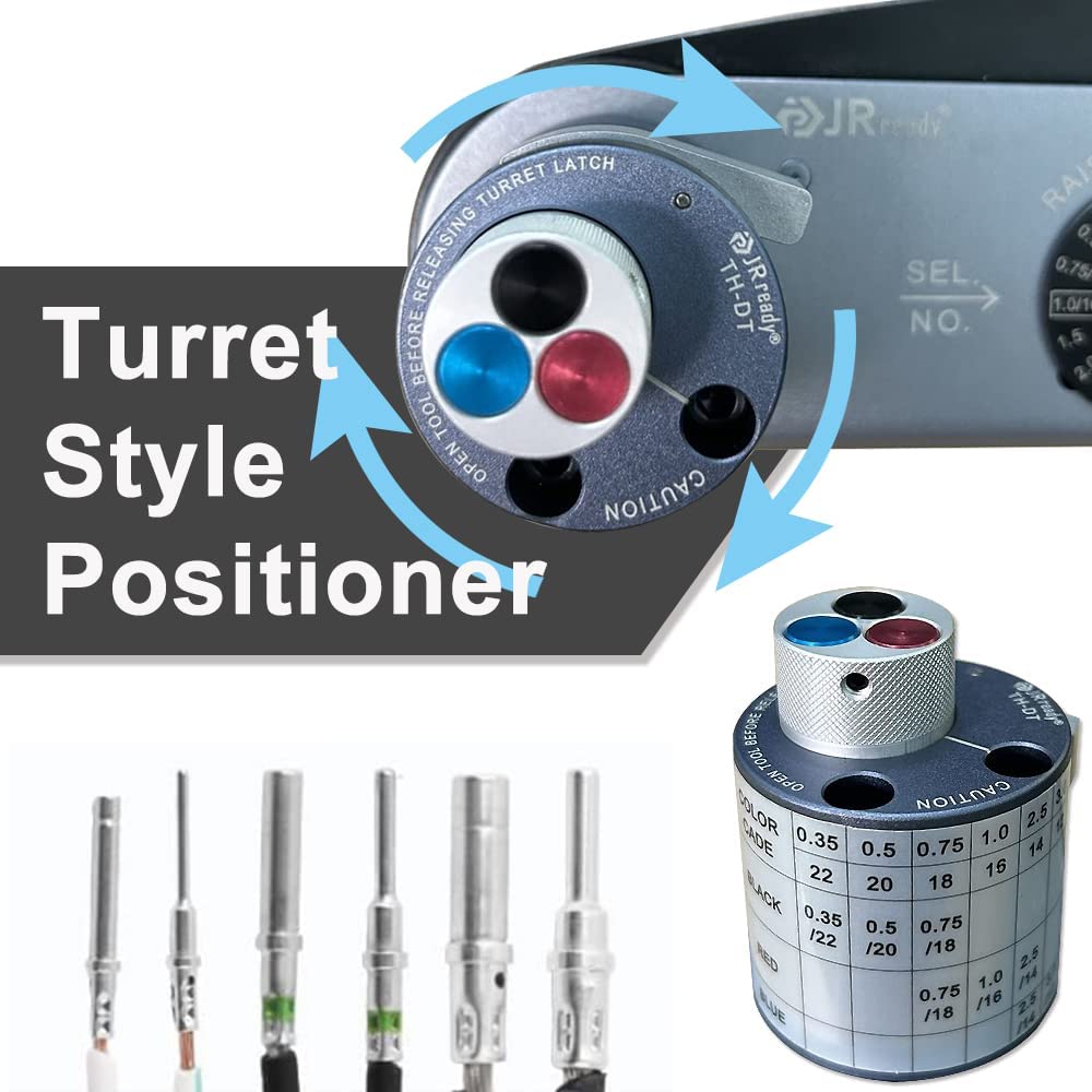 JRready ST2158 KIT: JRD-DT2 Deutsch Crimpzange mit TH-DT Revolverpositionierer für Deutsch Vollrohr-Kontakt 12 16 20 Deutsch DT, DTM, DTP Steckverbinder, 12-22AWG 