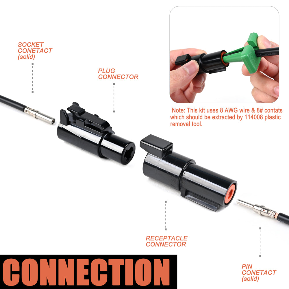 JRready ST6287 Kit: 2 Sets 1 Pin DTHD  IP67 Waterproof Connecotrs for Heavy-Duty Applications with Size 8 Contacts Crimp Wire Gauge 8-10AWG,60A