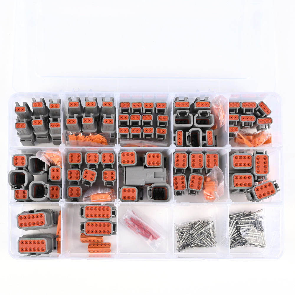 JRready ST6293 Deutsch DTM Steckverbinder-Set 2-, 3-, 4-, 6-, 8- und 12-polige Kfz-Steckverbinder mit massiven Kontakten der Größe 20, Crimp-Drahtquerschnitt 16-22 AWG, 7,5 A