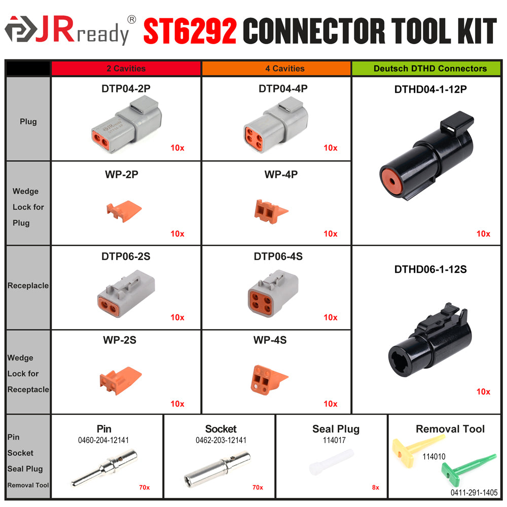Kit connettori JRready ST6292 DTP 2 connettori a 4 pin e DTHD a 1 pin Connettori elettrici per autoveicoli con contatti solidi di misura 12 Calibro filo crimpato 12-14 AWG, 25 A