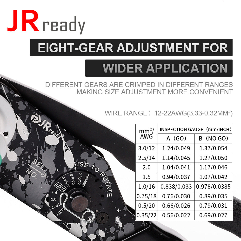 JRready NEW-DT2 Crimpzange für Steckverbinder (entspricht HDT-48-00 JRD-HDT-48) für DT-, DTM- und DTP-Steckverbinder mit 12#, 16# und 20# Pins/Buchsen (12–22 AWG)