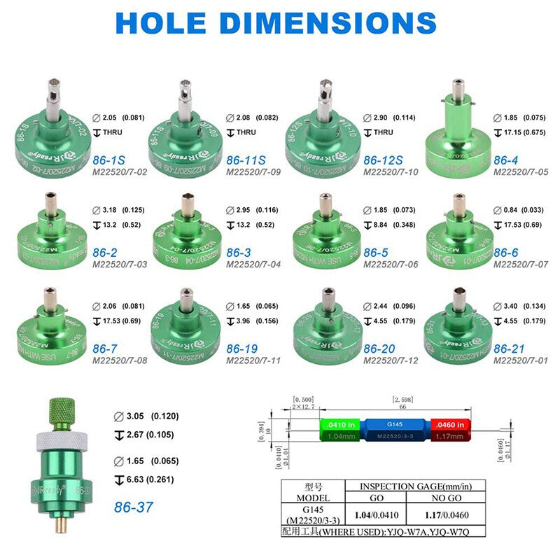JRready ST2119 (M22520/2) + JST1162 (M22520/1) + ST1049 (M22520/7) Komplettes Crimp-Set