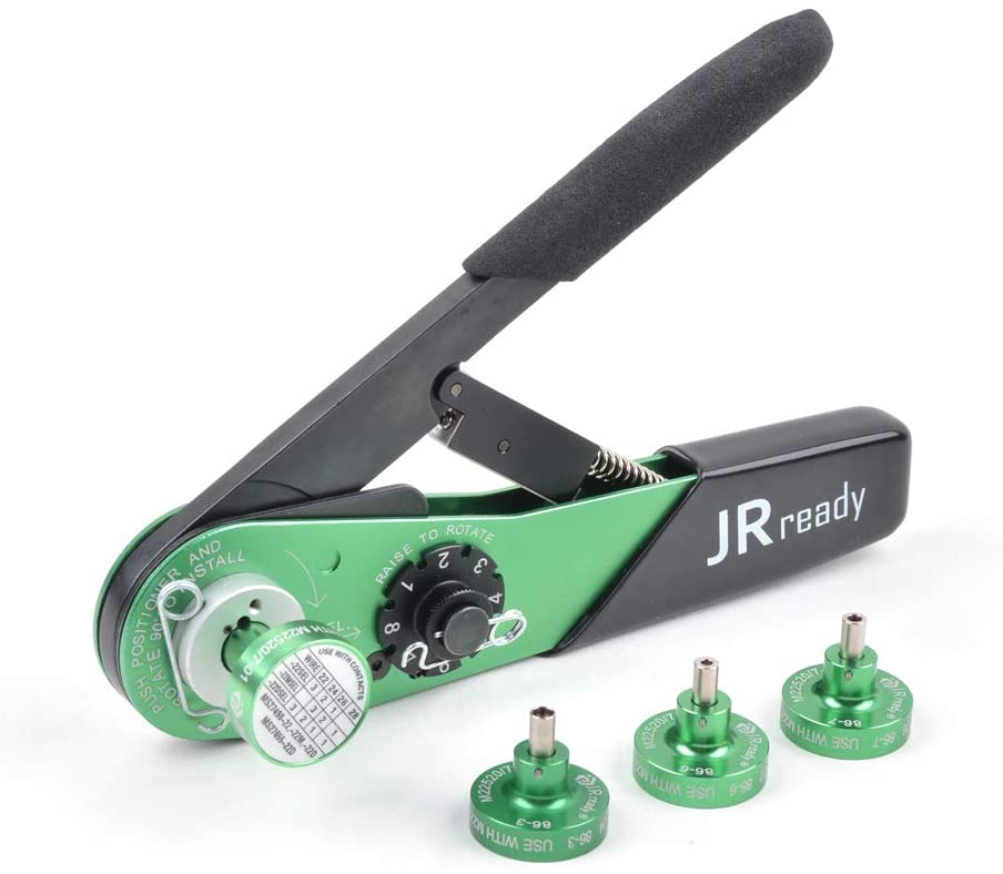 Kit di utensili JRready ST1123: crimpatrice YJQ-W7A 16-28AWG e localizzatori 86-3 86-4 86-6 86-7 per contatti dei connettori M38999 SERIE 1,3,4, M83733, M24308