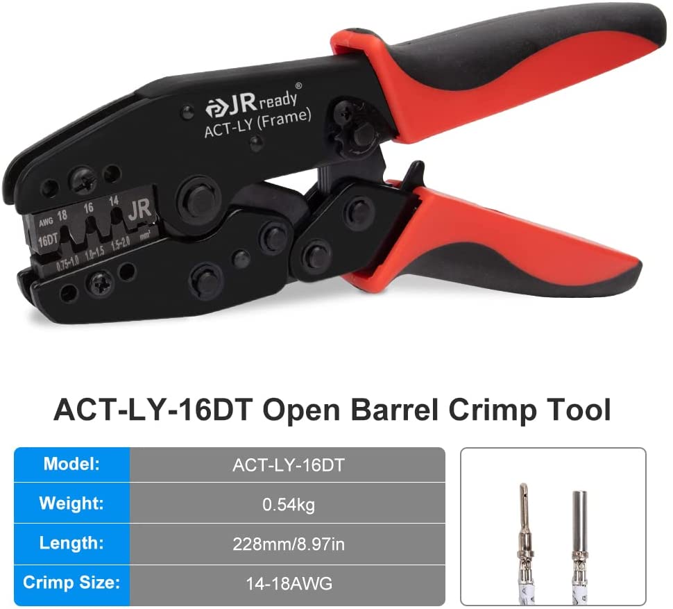 JRready ACT-LY-12DTP / ACT-LY-16DT / ACT-LY-20DTM Crimpzange für offene Aderendhülsen für JRready / Deutsch DTP DT DTM Serie 12#, 16#, 20# gestanzte und geformte Kontakte