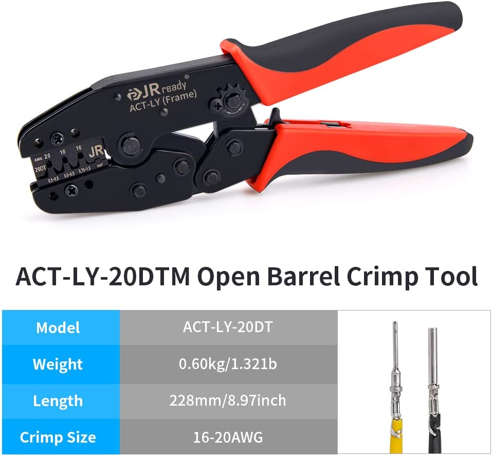 JRready ACT-LY-12DTP / ACT-LY-16DT / ACT-LY-20DTM Crimpzange für offene Aderendhülsen für JRready / Deutsch DTP DT DTM Serie 12#, 16#, 20# gestanzte und geformte Kontakte
